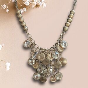 Vintage Premier Designs Matte Gold Tone & Glass Bead Statement Necklace